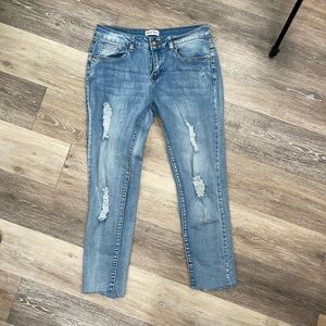 Salvaje denim distressed cropped jeans raw hem, size 9